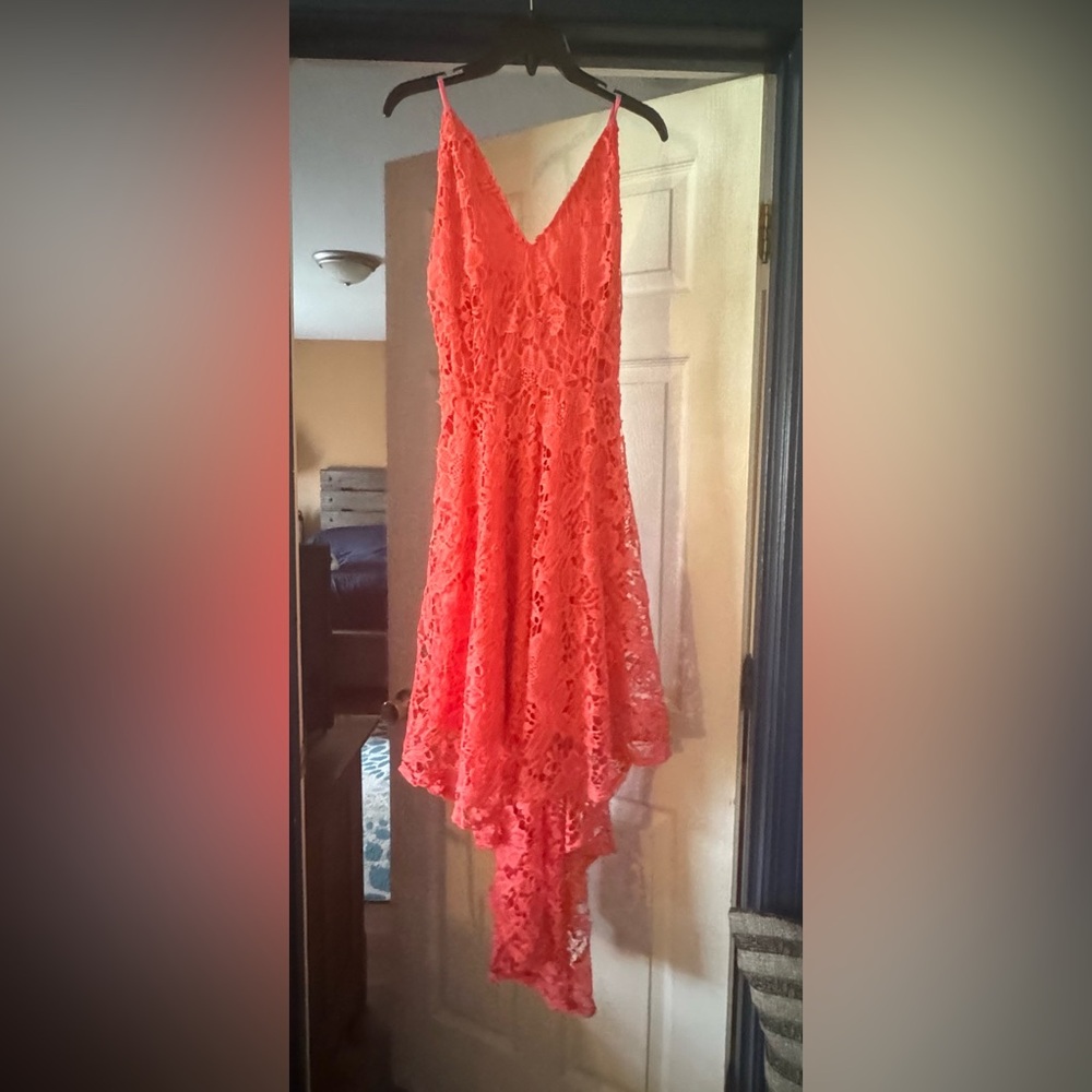 Coral lace detail midi dress, US size 10